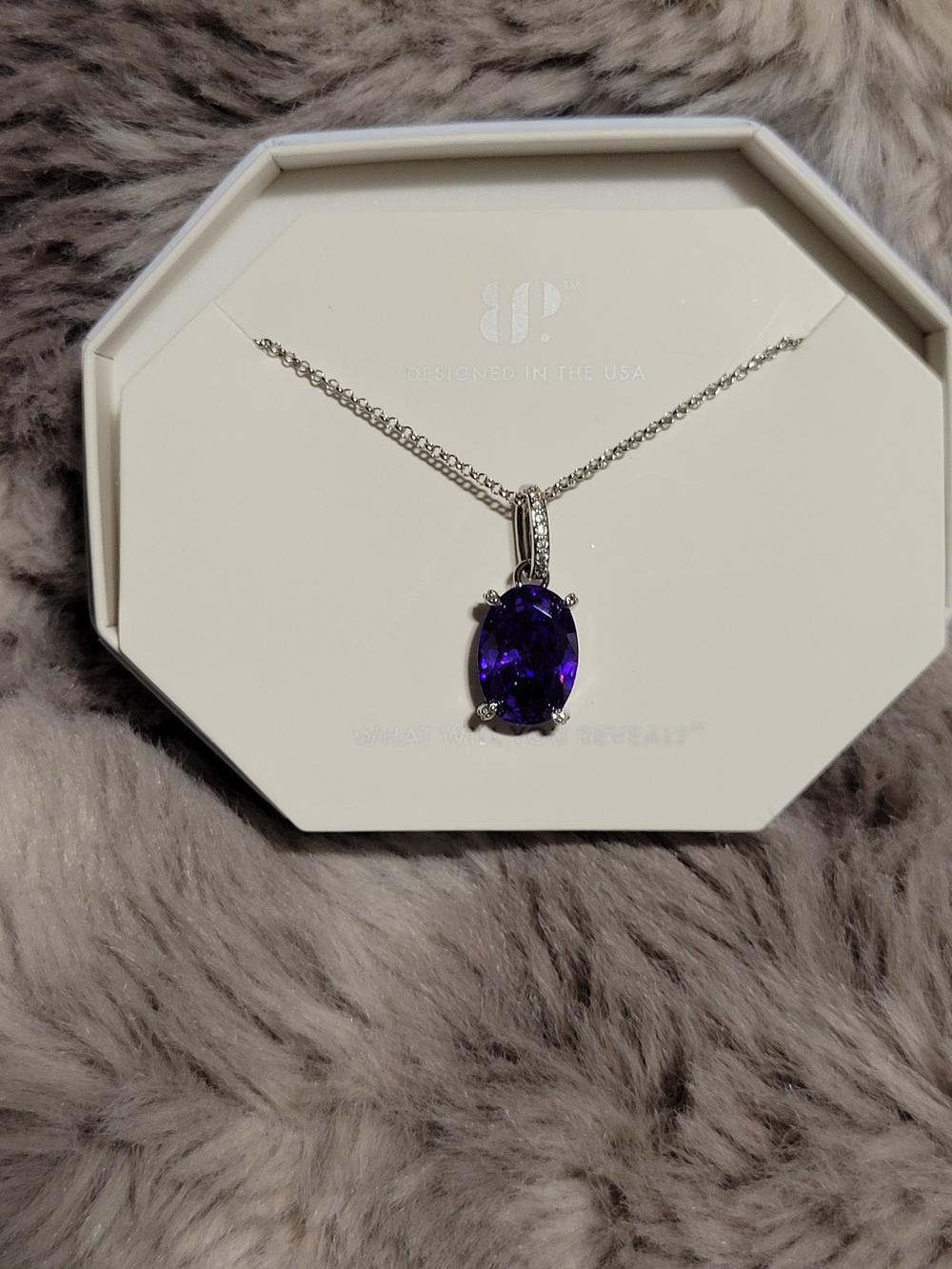 Sterling Silver Necklace with Oval Purple Gemstone Pendant